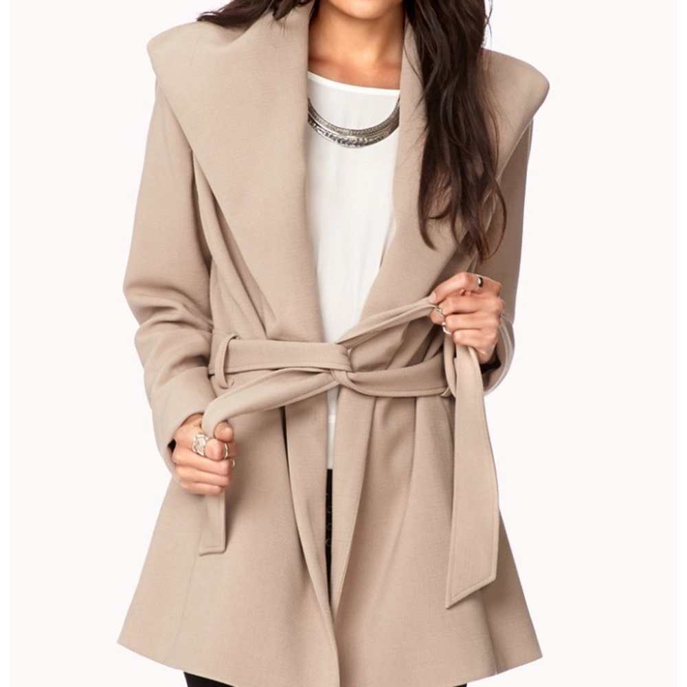 Camel winter coat with drape front